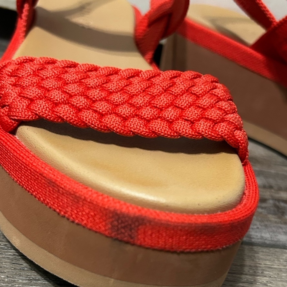 Rothy's The Lightweight Platform Wedge Sandals Red Hot Woven Size 9 - Picture 7 of 13